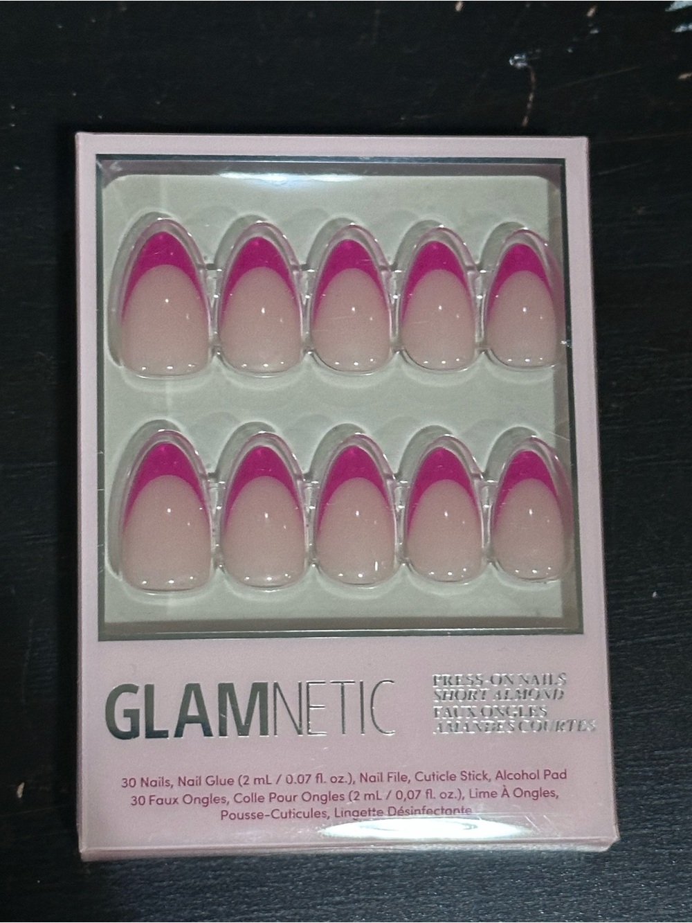 Glamnetic Raspberry Sorbet Press On Nails Pink French Almond 30pc NIB